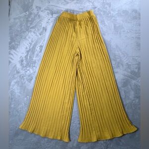 Yellow Pleated Wide-Leg Pants